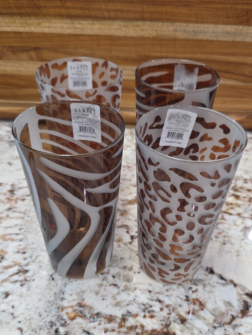 Slant Home Safari Animal Print Highball Glasses – Set of 4 🐆🦓